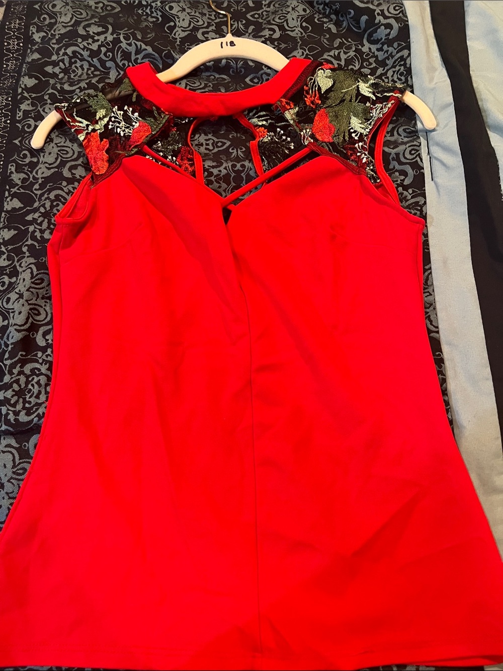I ME Red Embroidered Halter Neck Women's Blouse